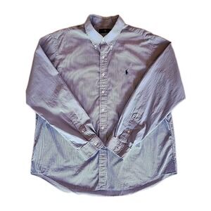 Ralph Lauren Button Down Shirt Preppy Office Cotton Blue Stripe Mens 2XL / XXL